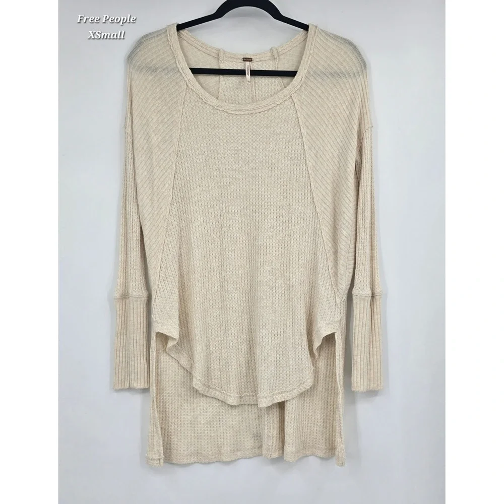 Free People Ventura Waffle Knit Thermal XS Ivory Cream High Low Tunic Top
